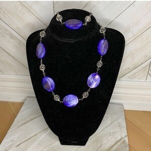 Handmade purple mother of pearl and silver necklace
